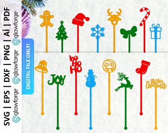 Op de afbeelding: Een set van 12 kerst-thema drinkroerstaafjes. De roerstaafjes zijn gemaakt van acryl en hebben verschillende ontwerpen, waaronder een peperkoekman, een kerstboom, een kerstmanmuts, een sneeuwvlok, een rendier, een strik, een snoepstok, een cadeaudoos, een bel, een sneeuwpop, een rendier en een sok. De roerstaafjes zijn allemaal in verschillende kleuren en zijn perfect om een feestelijke touch aan je kerst-drankjes te geven.