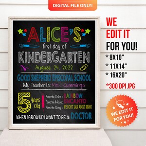 Back to School Chalkboard Poster, First Day Of School Sign, Custom School Chalkboard Sign, Kindergarten Sign, Digital Download - PD0316