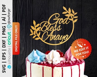 Topo de bolo personalizado God Bless Svg, Topo de bolo de batismo Svg, Topo de bolo de batizado Png, Topo de bolo de comunhão sagrada Dxf - PD0287