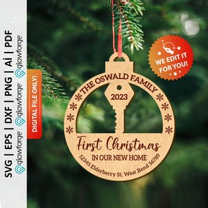 Personalized New Home Ornament 2023 Svg, Our New Home Ornament Svg, First Christmas Tree Ornament Svg, Family Ornament Cut File - PD0261