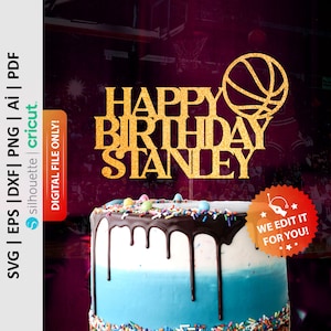 Basketball Cake Topper Svg, Custom Name Birthday Cake Topper Svg, Basketball Theme Party, Sport Cake Topper Svg - PD0514