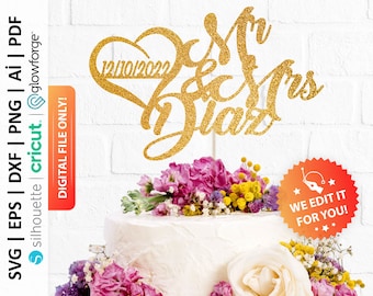 Mr and Mrs Personalized Cake Topper Svg, Mr and Mrs Svg, Custom Wedding Cake Topper, Rustic Wedding Decor, Mr & Mrs Png File - PD0093
