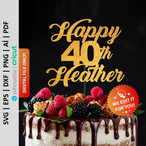 Happy 40th Birthday Personalized Cake Topper Svg, Custom Cake Topper Svg, Forty Cake Topper, Birthday Cake Topper, Digital File - PD0056