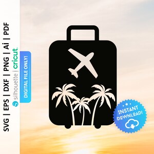 Travel Svg, Travel Bag Svg, Luggage Svg, Palm Tree Svg, Suitcase Svg, Summer Svg, Travel Clipart, Vacation Svg, Airplane Svg File - PD0131