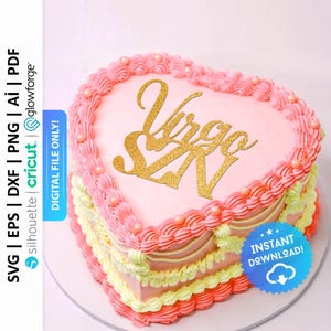 Virgo SZN Cake Topper Svg, Vintage Heart Cake Charm, Zodiac Cake Topper Svg, Astrology Decor, Birthday Cake Topper Svg - PD0629