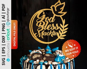 Topo de bolo personalizado com nome de Deus abençoe Svg, Topo de bolo personalizado Svg, Topo de bolo religioso Svg, Topo de bolo de batismo, Qualquer nome - PD0487