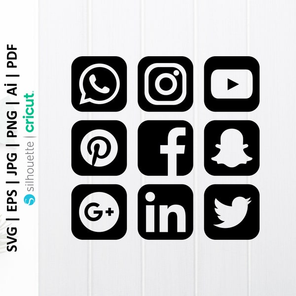 Social Media Icons Svg, Social Network Icons, Whatsapp, Instagram, YouTube, Pinterest, Facebook, Snapchat, Linkedin, Twitter Logo - PD0392
