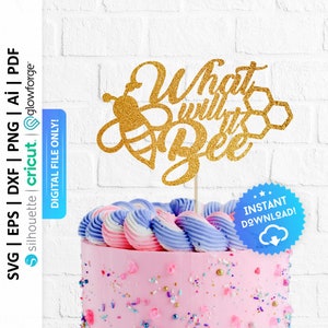 Adorno para tarta "Qué será" SVG, Baby Shower con temática de abejas: Descarga digital - PD0039