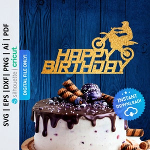 Motocross Cake Topper Svg, Motocross Happy Birthday Cake Topper, Motorbike Cake Topper Png, Dirt Bike Cake, Motorcycle Cake Topper - PD0428