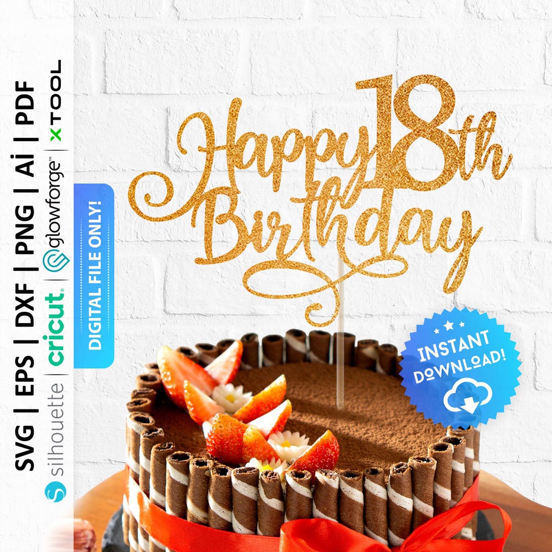 Happy 18th Birthday Cake Topper Svg, Eighteen Cake Topper Svg, Hello 18 ...