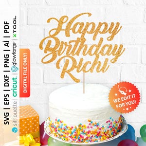 Personalisierte Happy Birthday Cake Topper svg, Name Cake Topper svg, Partydekoration, JEDER NAME, digitale Datei - PD0008