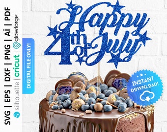Happy 4th of July Cake Topper Svg, Fourth of July Cutout Sign, DIY Cake Topper, USA Cake Topper Svg, Patriotic Digital Cut Files - PD0593