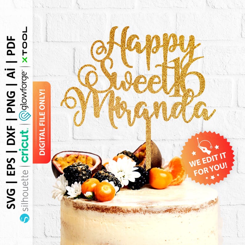 Glückliche Sweet 16 personalisierte Cake Topper svg, Sweet Sixteen: Digitaler Download - PD0022 Bild 6