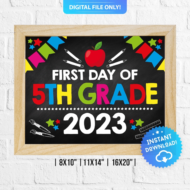 First Day of 5th Grade 2023 Fifth Grade Digital Poster Etsy Ireland
