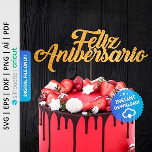Feliz Aniversario Svg, Feliz Aniversario Cake Topper Svg, Happy Anniversary Cake Topper Svg, Spanish Aniversario Cake Topper - PD0155