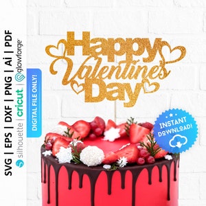 Happy Valentines Day Cake Topper Svg, Digital Cake Topper, Valentines Day Heart Svg, Anniversary Cake Topper, Diy Cake Topper Png - PD0066