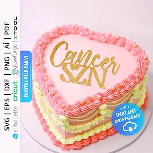 Cancer SZN Cake Topper Svg, Vintage Heart Cake Charm, Zodiac Cake Topper Svg, Astrology Decor, Birthday Cake Topper Svg - PD0678