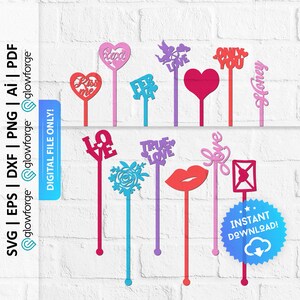 Agitadores de bebidas para San Valentín (Svg), palitos para cócteles, agitadores de corazones, agitadores de Cupido (Svg), agitadores de amor, decoración para fiestas - PD0058