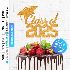 Class of 2025 Cake Topper Svg, Graduation 25 Svg, Grad 2025 Svg, Senior Class Svg, Class of 2025 Png, Graduation Cap Svg - PD0233