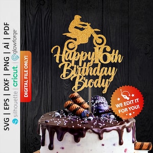 Custom Motocross Happy Birthday Cake Topper Svg, Motorbike Cake Topper, Motocross Cake Topper, Dirt Bike, Motorcycle Cake Topper - PD0471