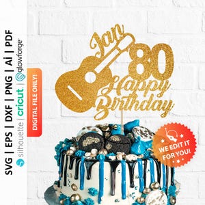 Custom Acoustic Guitar Cake Topper Svg, Any Name / Age Music Cake Decor, Guitar Player Birthday Topper, Guitarist Cake Topper - PD0562