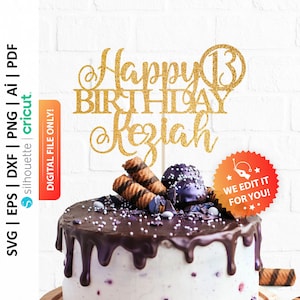 Custom Name / Age Happy Birthday Cake Topper Svg, Personalized Name and Age Happy Birthday Cake Topper Svg, Custom Birthday Decor - PD0534