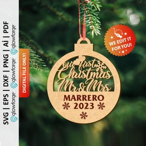 Personalized Our First Christmas Ornament Svg, Mr & Mrs Ornament Svg, Couple Xmas Ornaments, Glowforge Svg, Laser Cut File - PD0417