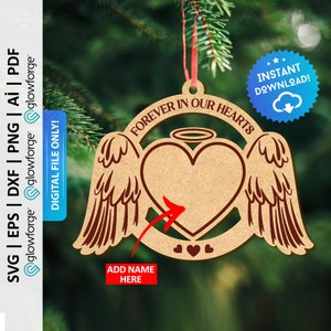 Forever in Our Hearts Ornament Svg, Heart Memorial Ornament, Heart Angel Wings Memorial Ornaments - PD0342