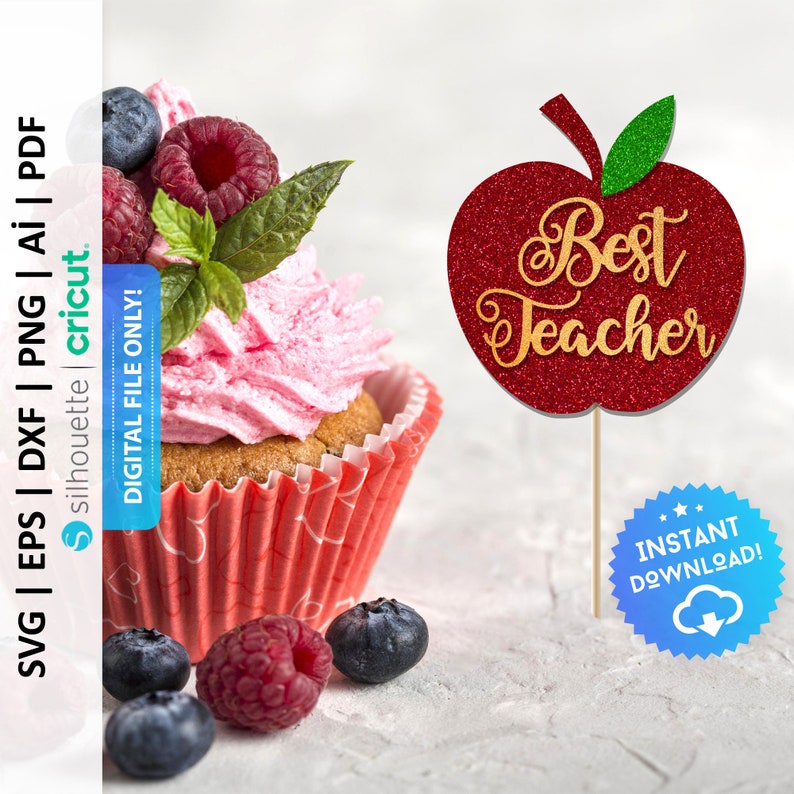 Best Teacher Cupcake Topper Svg Cupcake Cut File Apple Svg Etsy
