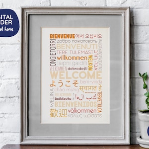 Welcome in Different Languages Printable Poster - Red - Digital Download