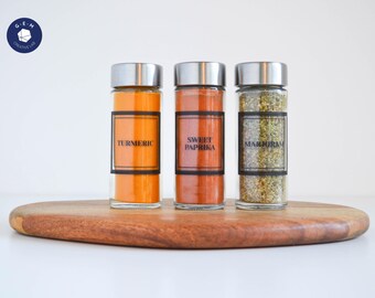 Elegant Spice Labels - Customizable Square Stickers - Water & oil resistant - Kitchen Organization