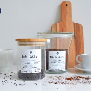 Etichette per tè e caffè - Etichette quadrate personalizzabili - Resistenti ad acqua e olio - Organizzazione della cucina