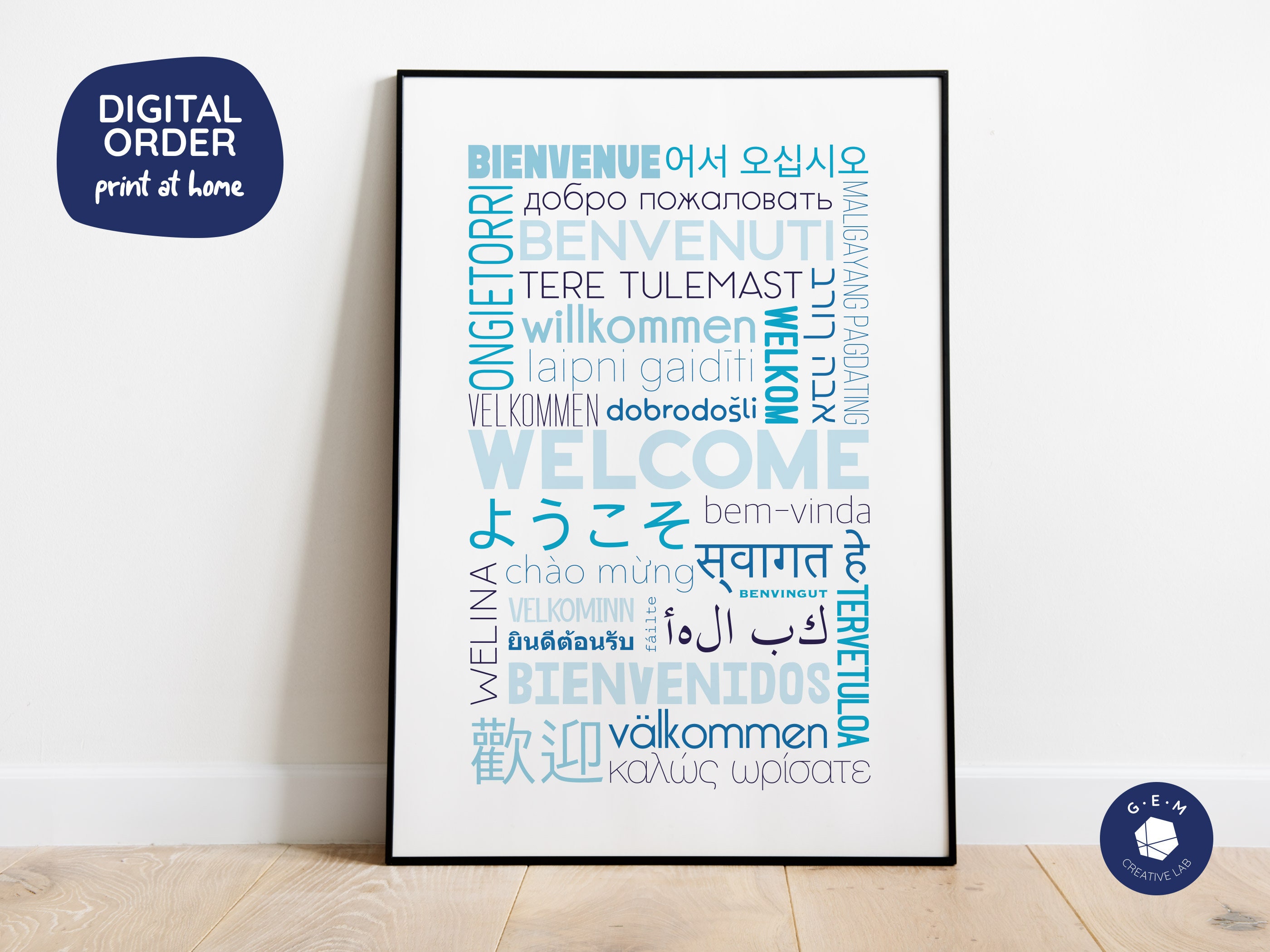Welcome in Different Languages Printable Poster Blue - Etsy
