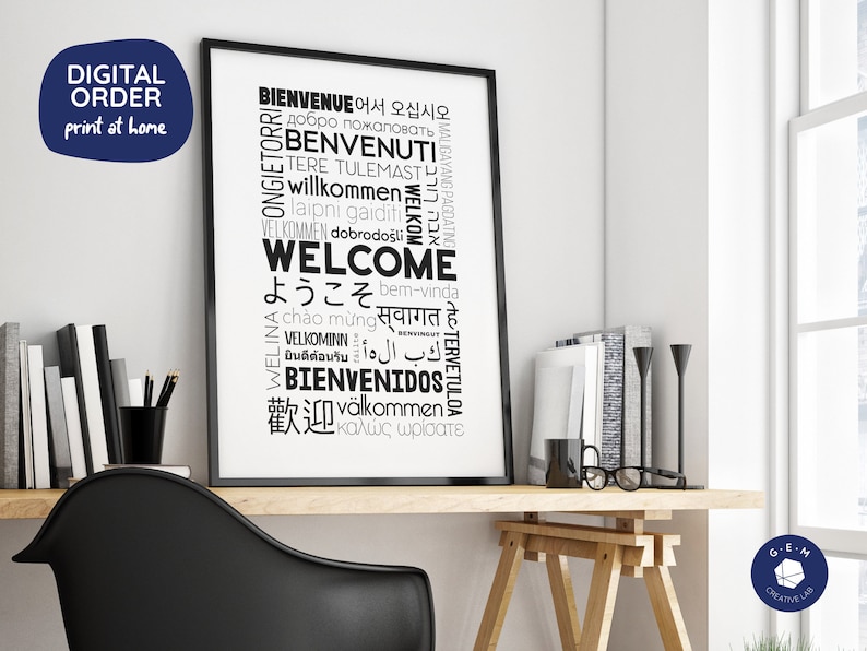 Welcome in Different Languages Printable Poster Black | Etsy Canada