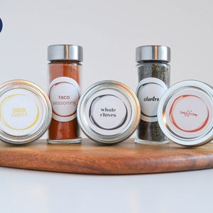 Etichette per le spezie in stile acquerello - Etichette rotonde personalizzabili - Organizzazione della cucina