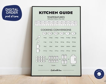 Affiche imprimable du guide de cuisine - Fond vert clair - Téléchargement numérique