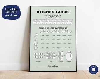 Kitchen Guide Printable Poster - Light Green Background - Digital Download