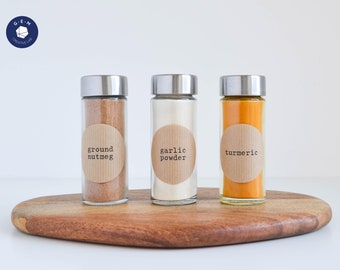 Kraft Spice Labels - Customizable Round Stickers - Kitchen Organization