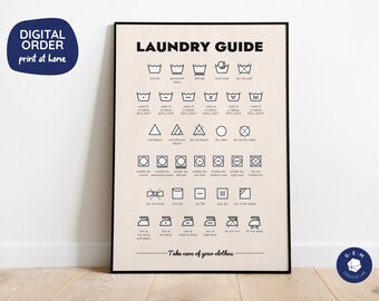 Laundry Guide Printable Poster - Pastel Pink Background - Digital Download