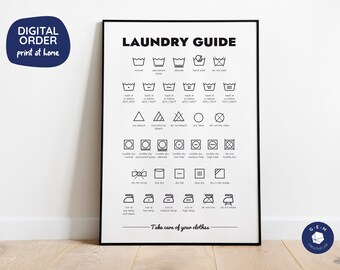 Laundry Guide Printable Poster - White Background - Digital Download