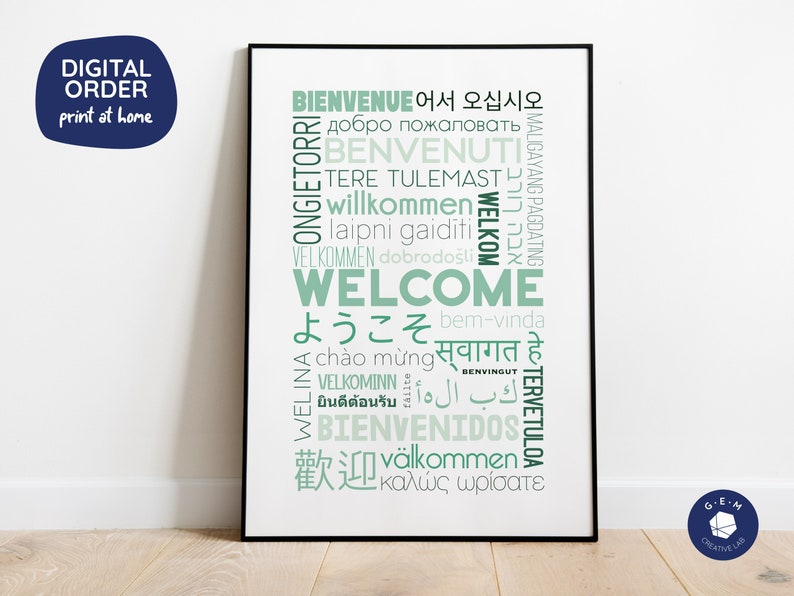 Welcome in Different Languages Printable Poster Green - Etsy