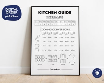 Kitchen Guide Printable Poster - White Background - Digital Download