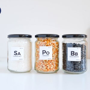 Etichette per dispensa "elemento chimico" - Adesivi quadrati personalizzabili - Resistenti ad acqua e olio - Organizzazione cucina