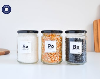 Chemical Element Pantry Labels - Customizable Square Stickers - Water & oil resistant - Kitchen Organization