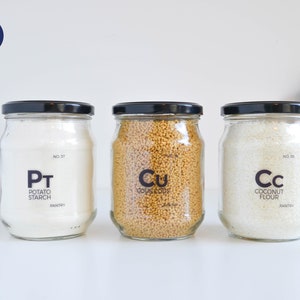 Etichette trasparenti dispensa "elemento chimico" - Adesivi quadrati personalizzabili - Resistenti ad acqua e olio - Organizzazione cucina