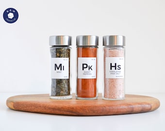 Chemical Element Spice Labels - Customizable Square Stickers - Water & oil resistant - Kitchen Organization