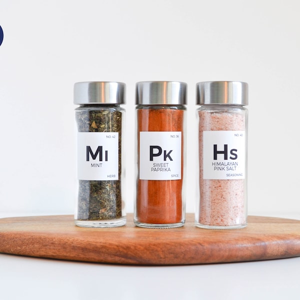 Chemical Element Spice Labels - Customizable Square Stickers - Water & oil resistant - Kitchen Organization