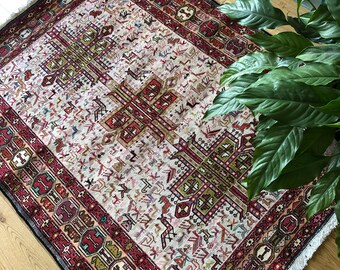 Vintage Soumak-Teppich aus Wolle und Seide 143x103