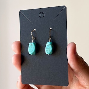 Real Turquoise Slab Earrings in Titanium or 14K Gold Filled Wires, Genuine Turquoise Earrings, Small Turquoise Earrings, Gift for Her