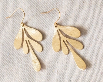 Brass Leaf Earrings in Gold Filled or Titanium Ear Wires, Matisse Earrings, Botanical Earrings, Modern Leaf Earrings
